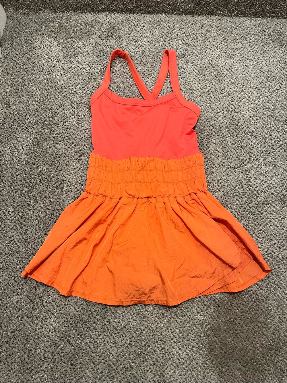 Free People Movement Way Home Skortsie Smocked Waist Romper Size 2 Orange Active